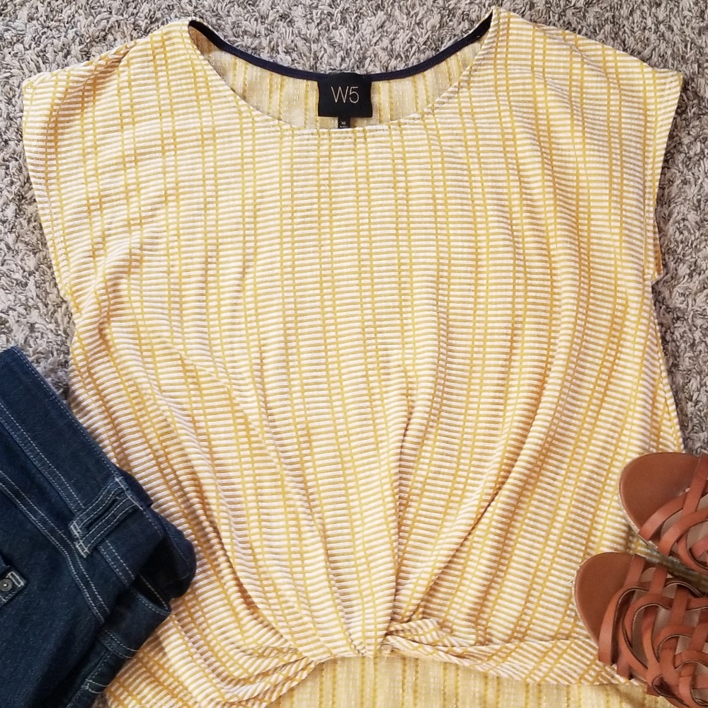 Yellow Gold White W5 Cap Sleeve Knot Hem Blouse